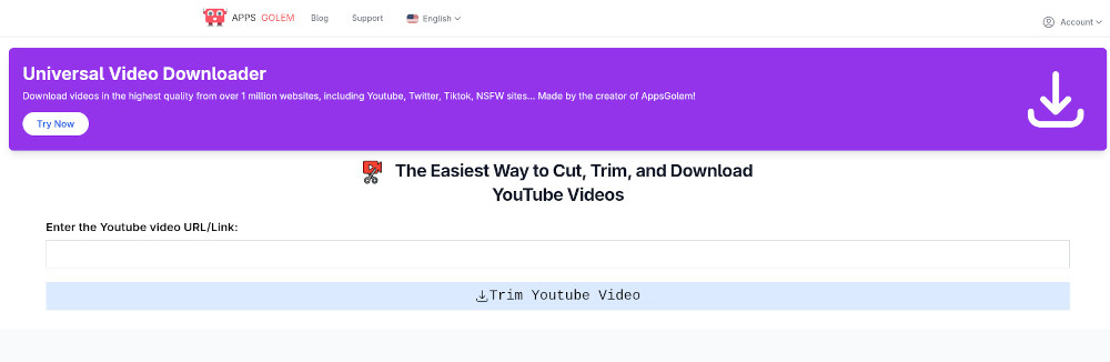 Posnetek zaslona, ​​ki prikazuje URL YouTube, prilepljen v spletni prirezovalnik